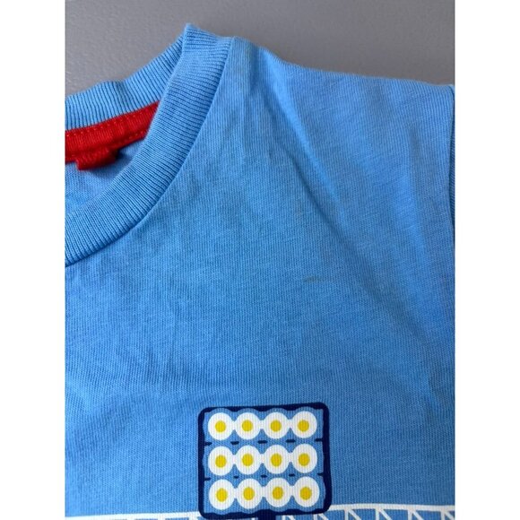 Mini Boden boys youth 4-5 blue short sleeve dinosaur soccer graphic tee shirt - Picture 2 of 5